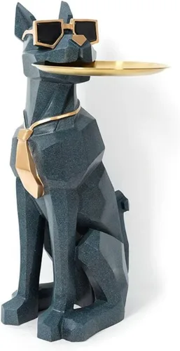 Vista 14 de homary Moderna escultura de perro de resina geométrica estatua de pie linda mesa auxiliar bandeja auxiliar con almacenamiento de pañuelos (negro)
