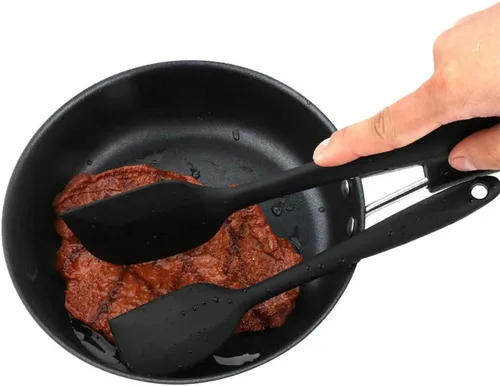 Vista 2 de Juego de utensilios de cocina de silicona, resistentes al calor, antiadherentes, con asas de madera, para restaurante comercial y hogar