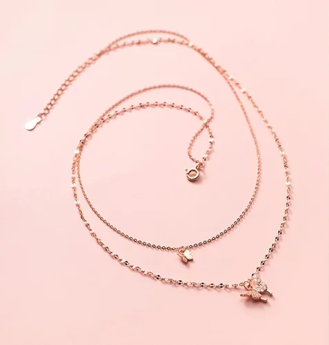 Vista 4 de SLUYNZ Gargantilla de plata de ley 925 con circonita cúbica para mujer, collar con capas de mariposa