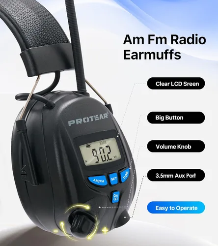 Vista 4 de Digital AM FM Radio Headphones, Hearing Protection Earmuff for Adult, 30dB SNR for Mowing, Construction, Chainsaw