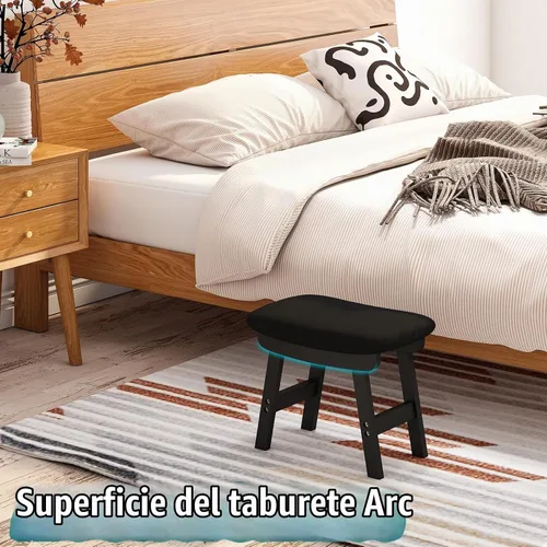 Vista 3 de viewcare Reposapiés otomano pequeño, taburete negro - Taburete de pie de madera para sala de estar, dormitorio y cocina