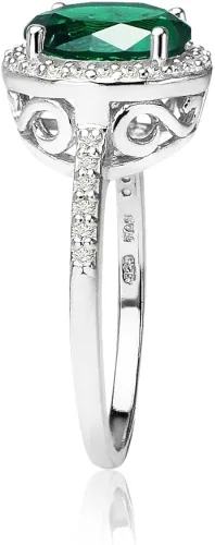 Vista 2 de Ice Gems Anillo redondo de plata de ley con esmeralda de imitación y circonita cúbica