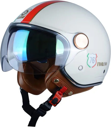 Vista 11 de Casco de moto de cara abierta para adultos, aprobado por DOT, 3/4 retro Vespa, con viseras duales, para motoneta, crucero, bobber y chopper