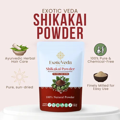 Vista 2 de Shikakai Powder 100% puro y natural - Limpiador y acondicionador ayurvédico sin químicos - Nutre el cabello, mejora el brillo, la suavidad