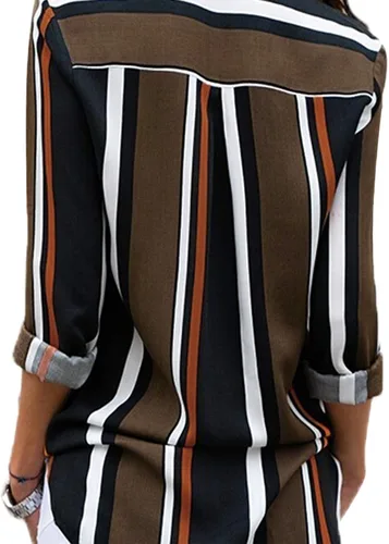 Vista 2 de Astylish - Camisa a rayas para mujer con cuello en V blusa con mangas enrollables y botones