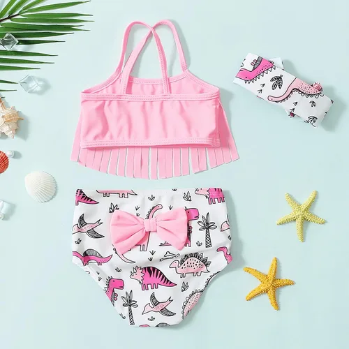 Vista 2 de LYSMuch 3Mo-2T - Traje de baño para niñas pequeñas, traje de baño de 3 piezas con borlas y borlas