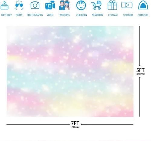 Vista 5 de Fondo de fotografía de arcoíris con purpurina para recién nacidos, 7 x 5 pies, colorido telón de fondo de 1er cumpleaños, decoraciones de fiesta
