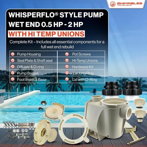 Vista 2 de Swimables Reemplazo completo de extremo húmedo compatible con bomba de piscina Pentair 357149 Funciona en todas las Whisperflo de 0.5 HP - 2 HP