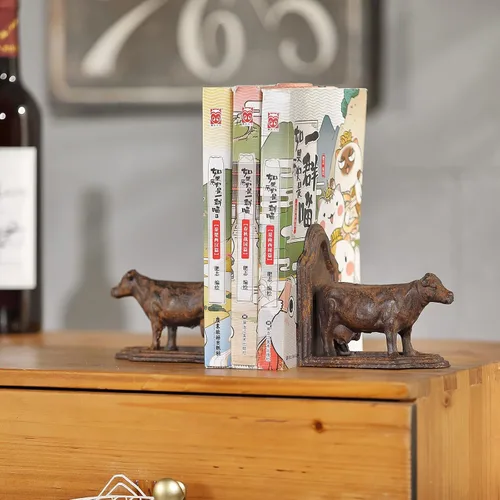 Vista 7 de Sujetalibros decorativos de vaca, extremos de libros antiguos de granja, juego de 2