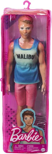 Vista 7 de Muñeca Barbie Fashionistas Ken #192 con Cabello Castaño Recortado y Vitiligo en Tank Top Malibu, Shorts y Sandalias