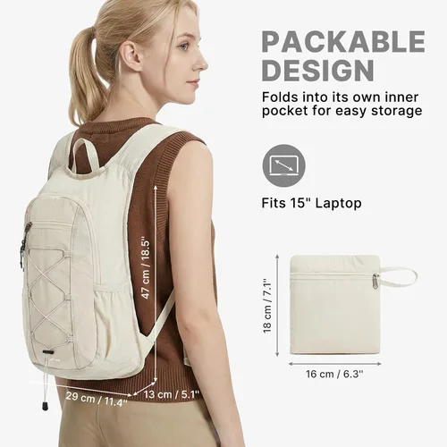 Vista 3 de G4Free Mochila de senderismo ligera y plegable de 20L para mujeres y Beige