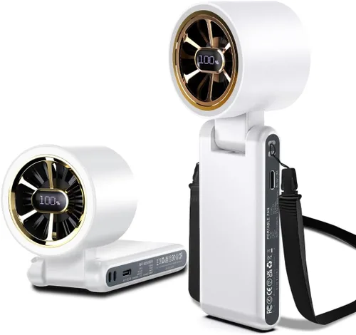 Vista 8 de CAZOKASI Ventilador de mano recargable de viento fuerte con iluminación ambiental 4 IN1 5000mAh hasta 22H para cuello de clip de cintura