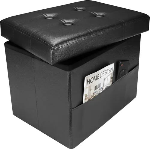 Vista 8 de Otomana con taburete de almacenamiento, otomana plegable de almacenamiento de 17 pulgadas, reposapiés tapizado de cuero con bolsillos laterales