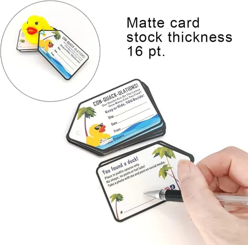 Vista 2 de Etiquetas de pato, etiqueta de pato de goma de crucero, tarjetas de juego de patitos, paquete de 35, 2.2 x 3.5 pulgadas, con agujero y bandas de goma