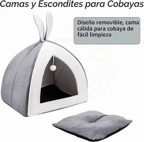 Vista 4 de Fhiny Cueva de cama de conejo, acogedora conejillo de indias, linda cama de conejo, casa grande, nido de invierno, jaula de conejo enano, accesorios