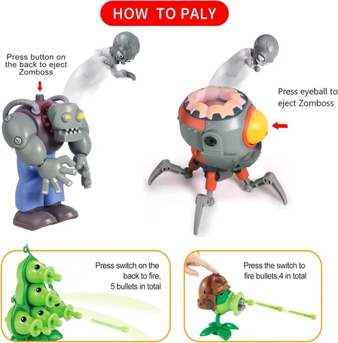 Vista 7 de ROLOSO Plantas y Zombis - Figuras de Juguetes vs Lanzaguisantes - Favores de Fiesta, Decoraciones de Cumpleaños, Suministros, Juego de Peluche Serie