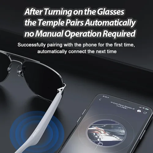 Vista 6 de Xmenha Lentes de sol inteligentes con Bluetooth para hombres y mujeres con altavoces, inalámbricos con audio Bluetooth