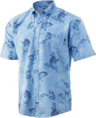 Vista 38 de HUK Camisa Kc Scott estampada Kona, camisa de rendimiento con botones de manga larga para hombre Fish Chaos - Blanco
