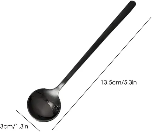 Vista 6 de Juego de 6 cucharas de café expreso de acero inoxidable, mini cucharaditas negras de 5.3 pulgadas para café, té británico, postre, pastel, helado