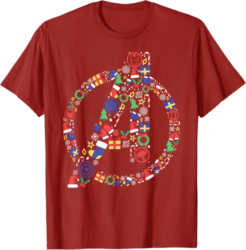 Vista 24 de Marvel Avengers A Logo Symbol Holiday Christmas Icons Camiseta, Negro