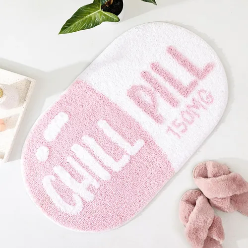 Vista 4 de FROZZUR Chill Pill - Tapete de baño, antideslizante, color rosa, para baño, con forma linda, para tina, tapete de felpa lavable, color rosa