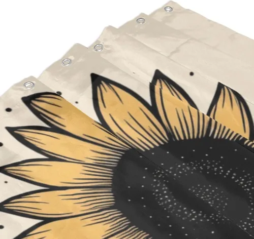 Vista 3 de YLATY2371 - Cortina de ducha con diseño de girasoles para baño, pétalos florales amarillos, hojas negras, juego de cortina de ducha bohemia, tela