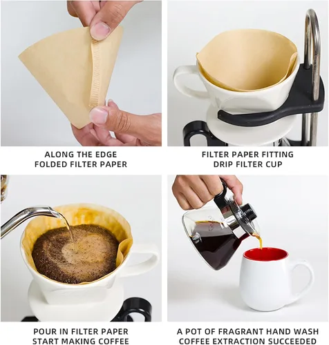 Vista 6 de KUFUNG Paquete de 100 filtros de café en cono, filtros de café desechables de 1 a 4 tazas, filtros de café de papel natural tipo U para verter
