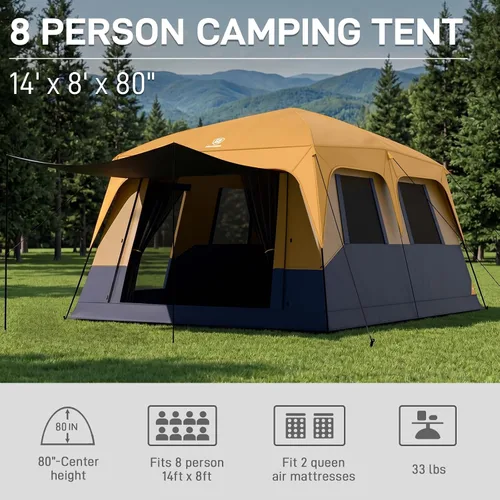 Vista 7 de EVER ADVANCED Tienda de campaña con diseño blackout para 10 personas, tienda de múltiples habitaciones para la familia, tiendas grandes con Azul