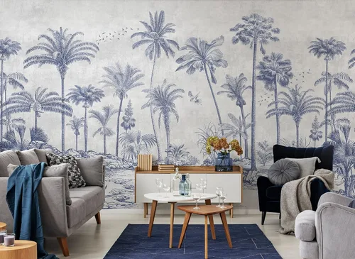 Vista 2 de Murwall Tropical Trees Wall Mural Monochrome Tree Wallpaper Palm Tree Forest Wall Mural (STYLE2)