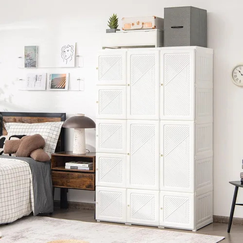 Vista 2 de Tangkula Armario Closet Portátil, Organizador de Ropa Plegable con Almacenamiento de Cubículos, Varillas para Colgar, Fácil de Ensamblar