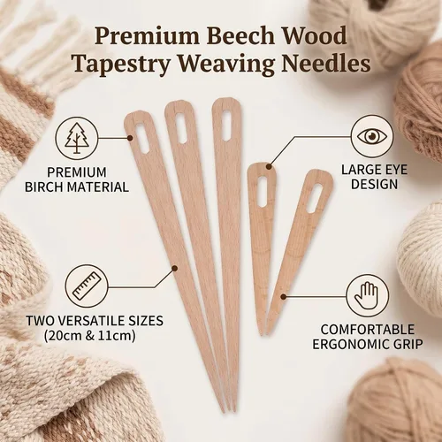 Vista 3 de Aguja de tejer 5 Uds. DIY Agujas de tejer de ojo grande de madera, tapicería, manualidades, herramientas de madera, agujas de tejer de ojo grande