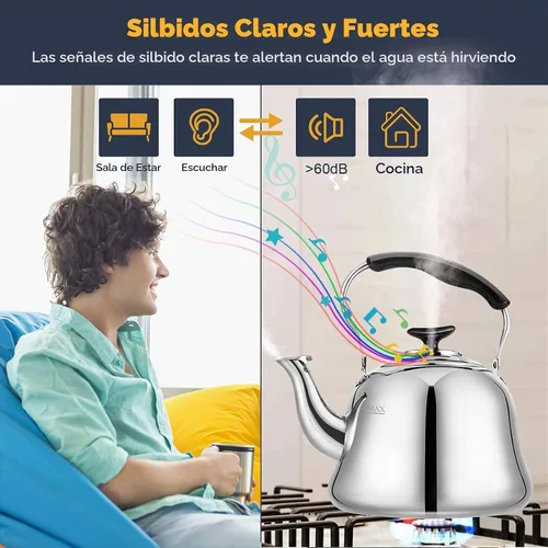 Vista 2 de AMFOCUS Tetera silbante de 2 cuartos de galón, tetera de acero inoxidable