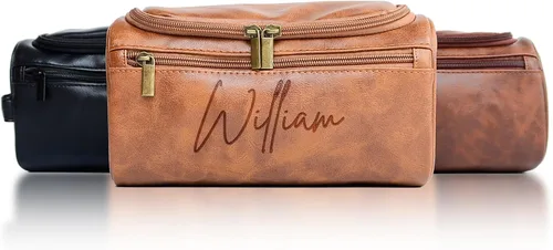 Vista 8 de Xpanrous Neceser personalizado para hombre – Kit de piel sintética grabada con nombre o iniciales personalizados, bolsa de afeitar de viaje hecha a