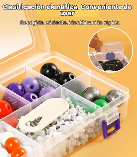 Vista 4 de Kit de modelo de química orgánica, 124 piezas, kit de modelo molecular portátil para clases de química, conjunto de modelos de elementos atómicos