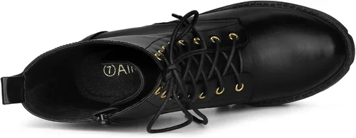 Vista 5 de Allegra K Botas de combate de tacón grueso con plataforma con cordones para mujer, M