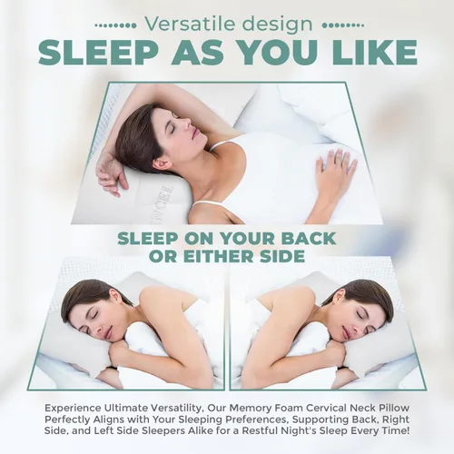 Vista 4 de Almohada cervical para dormir y aliviar el dolor de cuello - Almohadas de espuma viscoelástica - Almohadas ajustables para dolor de cuello y hombros
