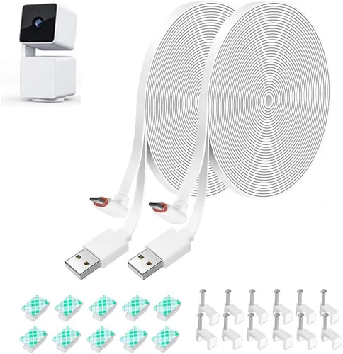 Vista 9 de JJMASEE - Cable de extensión micro USB de 10 pies y 90° para Wyze Cam Pan V3, paquete de 2 Flat weatherproof Micro USB cable for Wyze Cam Pan V3