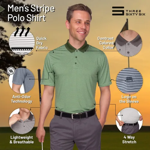 Vista 5 de Three Sixty Six Camisas de golf de secado rápido para hombre, polo casual de manga corta que absorbe la humedad verde (Atlantic Green)