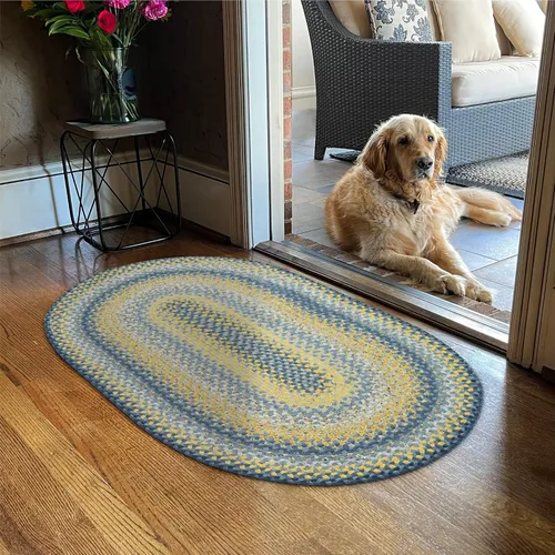 Vista 23 de Alfombras de Área Ovaladas Baja Blue, 5x8' - Hechas a Mano con Tela de Algodón, Decoración Relajante de Campo Costero, Perfectas para Salas de Estar