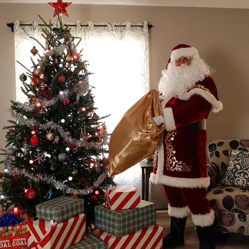 Vista 5 de ACH Disfraz de Papá Noel para hombre, 12 piezas de terciopelo de lujo, conjunto de cosplay de Navidad