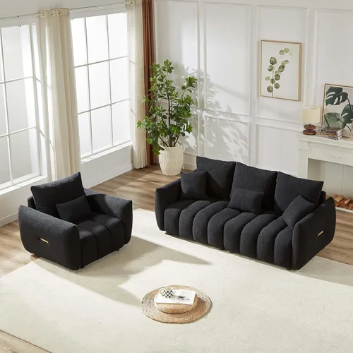 Vista 16 de Antetek - Sofá individual moderno de 35 pulgadas, cómodo asiento profundo de tela de peluche, silla de sala de estar, sofá de lectura Boucle de ocio