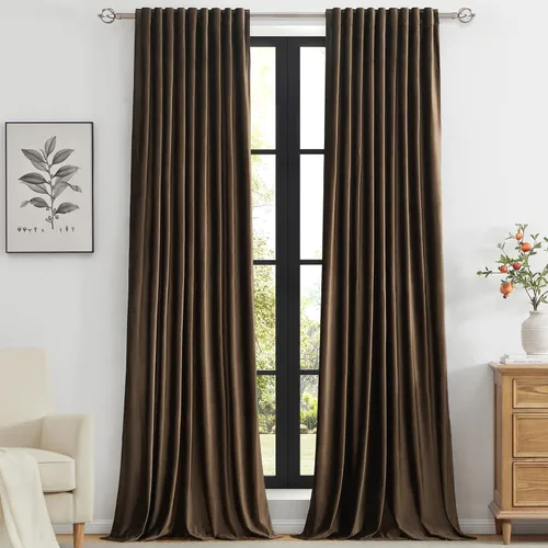 Vista 24 de PRIMROSE Cortinas de terciopelo champán de 63 pulgadas de largo para sala de estar, juego de 2 paneles opacos, bolsillo para barra, pestaña trasera