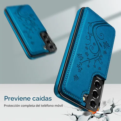 Vista 5 de Korecase - Funda tipo cartera para Samsung Galaxy S23 con tarjetero y tarjetero de piel sintética, diseño de mariposas y flores, color azul