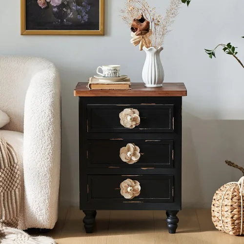 Vista 24 de Wood End Table Side Table Nightstand with 2 Drawer & USB Ports & Outlets 11.81in-brown