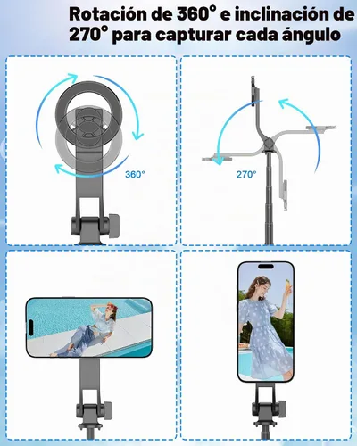 Vista 7 de Trípode Magnético para iPhone, Palo de Selfie Portátil Trípode para Teléfono con Control Remoto, Soporte de Cuatro Patas para Teléfono Celular