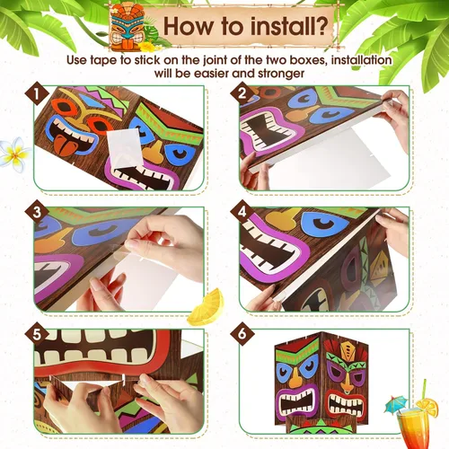 Vista 4 de 12 piezas de decoración de fiesta Luau Tiki Totem Pole Decor Columna Card Stock 68.8 pulgadas de altura tres dimensiones para fiesta de cumpleaños