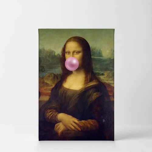 Vista 2 de Smile Art Design Obra maestra de Leonardo Da Vinci Mona Lisa - Lienzo impreso en lienzo con diseño de chicles rosados, pinturas famosas, arte