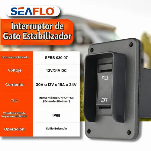 Vista 3 de SEAFLO Interruptor de balancín de potencia con interruptor de gato estabilizador, máximo 30 amperios, 12 V/24 V, extensión retráctil, arnés