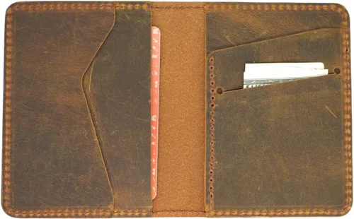Vista 11 de JJNUSA Billetera de cuero minimalista hecha a mano para hombre, diseño de flores marrones