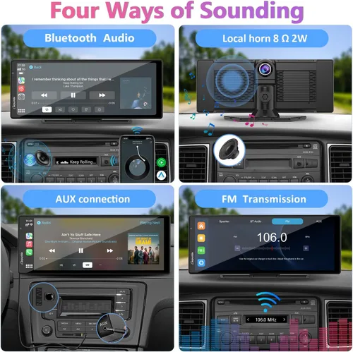 Vista 6 de CARPURIDE W903 Carplay portátil y Android Auto con cámara de salpicadero, pantalla HD IPS de 9.3 pulgadas, cámara frontal 4K y trasera 1080P